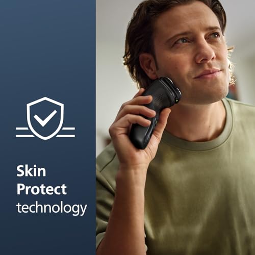 Philips Norelco Shaver 3900 Series, Wet and Dry Electric Shaver, P-Cap, Travel Pouch, Charging Stand, Storm Blue, Model S3341/92